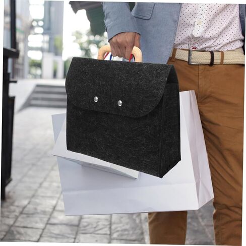 Lurrose Classic Felt Tote Stylish Business Bag with Wood Handle Large Capacity File Holder Grey in Saudi Arabia