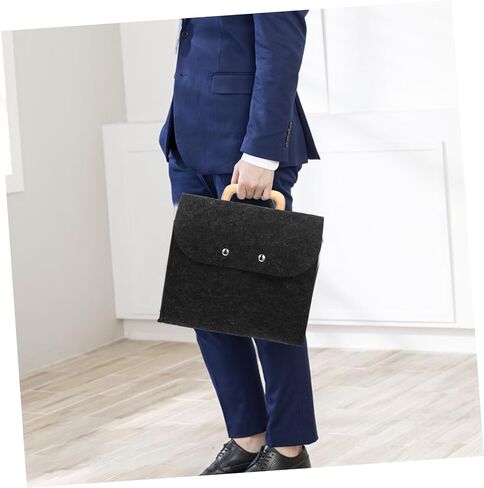 Lurrose Classic Felt Tote Stylish Business Bag with Wood Handle Large Capacity File Holder Grey in Saudi Arabia