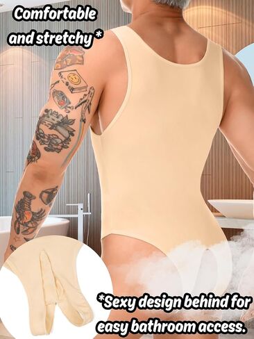 Mens Thong Bodysuit, G-String High Cut Sexy One Piece Lingerie, Semi Sheer Breathable Leotard Underwear in Saudi Arabia