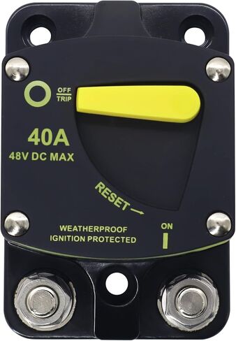 Hisport 40 أمبير قاطع دائرة مع إعادة تعيين يدوي DC 12-48V ماء الصمامات المقاومة للماء متوافق مع القوارب ، RV ، البحرية ، الشاحنات ، أنظمة الطاقة الشمسية والصوت - حماية عالية من أمبيراج وتركيب سهلة in Saudi Arabia