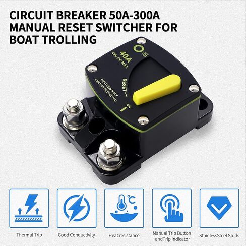 Hisport 40 أمبير قاطع دائرة مع إعادة تعيين يدوي DC 12-48V ماء الصمامات المقاومة للماء متوافق مع القوارب ، RV ، البحرية ، الشاحنات ، أنظمة الطاقة الشمسية والصوت - حماية عالية من أمبيراج وتركيب سهلة in Saudi Arabia
