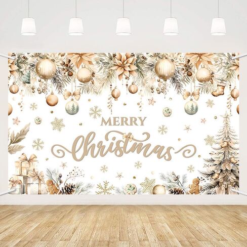 MEHOFOND Merry Christmas Party Backdrop, Gold Snowflakes Christmas Tree Merry Xmas Photo Photography Background Boho Merry Christmas Party Banner 5.9x3.6ft in Saudi Arabia