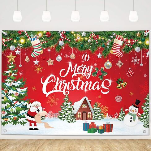 MEHOFOND Merry Christmas Party Backdrop, Gold Snowflakes Christmas Tree Merry Xmas Photo Photography Background Boho Merry Christmas Party Banner 5.9x3.6ft in Saudi Arabia