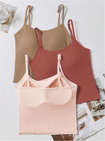 WDIRARA Women's 3 Pack Cami Top Built in Bra Spaghetti Strap Camisole Tops in Saudi Arabia