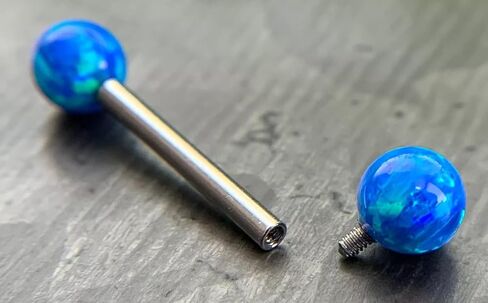 1 Piece of Stunning Internally Threaded 5mm Opal Balls 9/16" Steel Barbell Nipple, Tongue Ring - 14g in Saudi Arabia