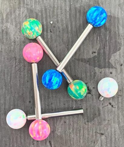 1 Piece of Stunning Internally Threaded 5mm Opal Balls 9/16" Steel Barbell Nipple, Tongue Ring - 14g in Saudi Arabia