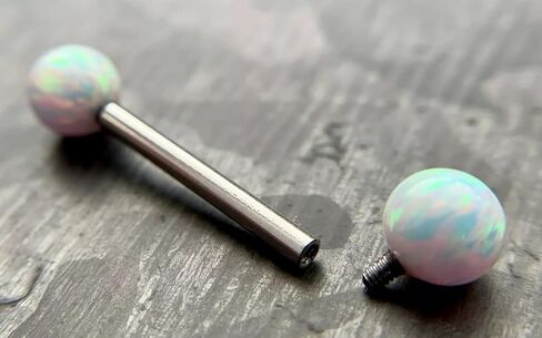 1 Piece of Stunning Internally Threaded 5mm Opal Balls 9/16" Steel Barbell Nipple, Tongue Ring - 14g in Saudi Arabia