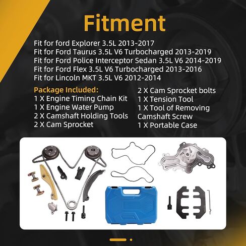 Timing Chain Kit & Water Pump with VVT Gears + 303-1248 Camshaft Holding Tool & Timing Alignment Holder Tool Kit Fit for Ford Explorer for Flex for Taurus,Fit for Lincoln MKT 3.5L V6 2012-2019 in Saudi Arabia