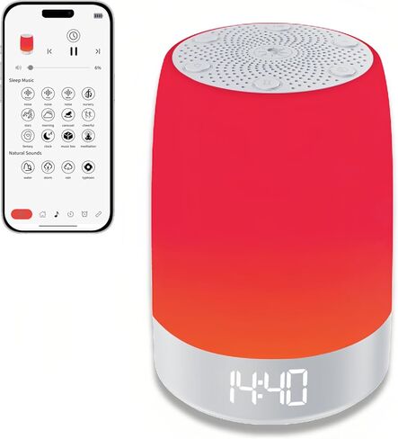 Red Light Sleep Sound Machine – Night Light for Bedroom with 5-Level Red Light Therapy (620–690nm), 32 White Noise & Nature Sounds, Smart App Control, Timer & Wake-Up Alarm Clock in Kuwait