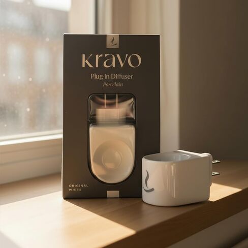 Kravo Essential Oil Porcelain Diffuser – Original White | Electric Plug-in Aroma Diffuser with Adjustable | Fragrance Oil Scent Diffuser for Home, Bedroom, Office in Saudi Arabia
