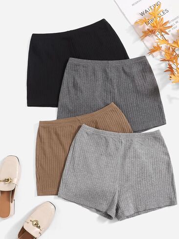 WDIRARA Women's Plus Size 4 Pcs Shorts Ribbed Knit Elastic High Waist Workout Yoga Track Shorts in Saudi Arabia