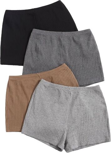 WDIRARA Women's Plus Size 4 Pcs Shorts Ribbed Knit Elastic High Waist Workout Yoga Track Shorts in Saudi Arabia