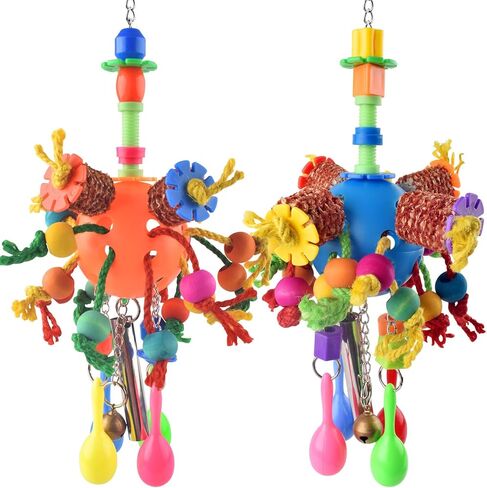 KATUMO Bird Toys, Parrot Sand Hammers Bird Rattle Shaker Toys Parakeet Foraging Shredding Hanging Bell Toys Bird Ball Treats for Conure Mini Macaw Cockatiel Lovebird Small Birds in Kuwait
