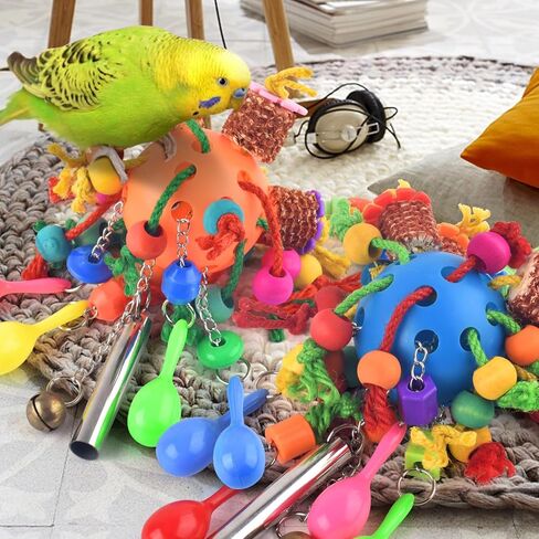KATUMO Bird Toys, Parrot Sand Hammers Bird Rattle Shaker Toys Parakeet Foraging Shredding Hanging Bell Toys Bird Ball Treats for Conure Mini Macaw Cockatiel Lovebird Small Birds in Kuwait