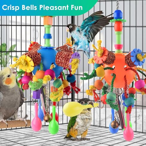 KATUMO Bird Toys, Parrot Sand Hammers Bird Rattle Shaker Toys Parakeet Foraging Shredding Hanging Bell Toys Bird Ball Treats for Conure Mini Macaw Cockatiel Lovebird Small Birds in Kuwait