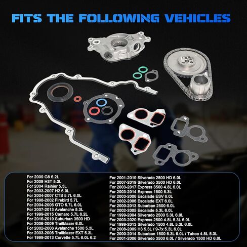 مجموعة سلسلة التوقيت W/M295 مضخة النفط ونوبات الحشية لـ G8/H2/CTS/ESCALADE ESV/ESCALADE EXT/AVALANCHE 1500/SILVERADA 1500 2500 3500/EXPRESS 1500 2500 3500 LS1/LS2/LS3 محركات 4.8L/5.3L/6.0L in Kuwait