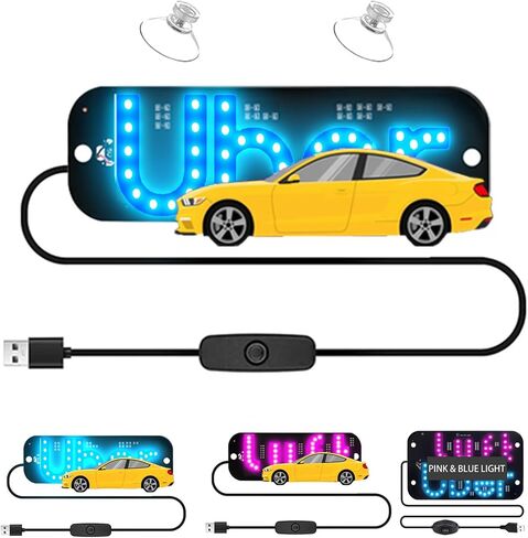 Blue LED Light Sign for Car, Taxi Sign Light Windshield Led Sign Car LED Decal with Suction Cups USB Plug for Cars,SUVs（Green & Pink） in Saudi Arabia