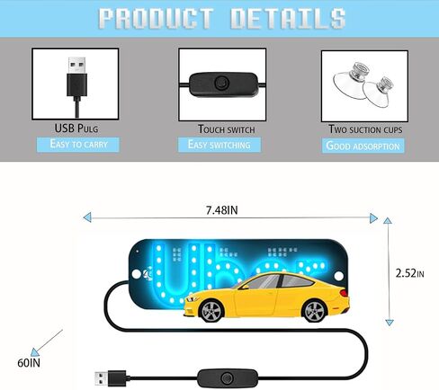 Blue LED Light Sign for Car, Taxi Sign Light Windshield Led Sign Car LED Decal with Suction Cups USB Plug for Cars,SUVs（Green & Pink） in Saudi Arabia