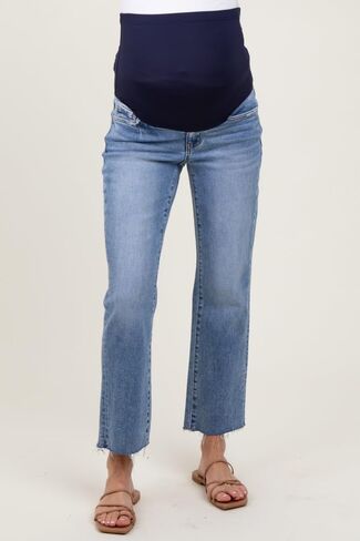 PinkBlush Cropped Raw Hem Straight Leg Maternity Jeans in Saudi Arabia