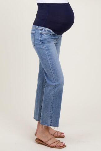PinkBlush Cropped Raw Hem Straight Leg Maternity Jeans in Saudi Arabia