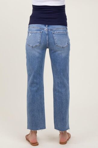 PinkBlush Cropped Raw Hem Straight Leg Maternity Jeans in Saudi Arabia