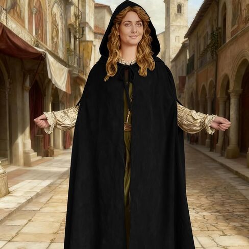 Renaissance Cloak with Hood- Medieval Women Hooded Cape with Arm Holes for Halloween Cosplay in Saudi Arabia