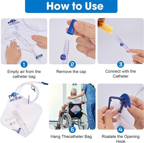 Urinary Drainage Bag 2000ml, Catheter Bags for Men, Large Urine Bags with Anti-Reflux Chamber & 48" Drainage Tube, for Home and Hospitals Use, 3Pack in Kuwait