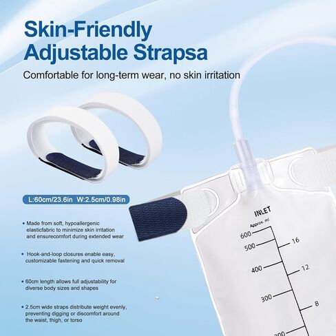 2 Pcs Nephrostomy Drainage Bag 600ml with Soft 24-Inch Tube, Portable Urine Collection Bag with Twist Valve and Adjustable Leg Straps in Kuwait