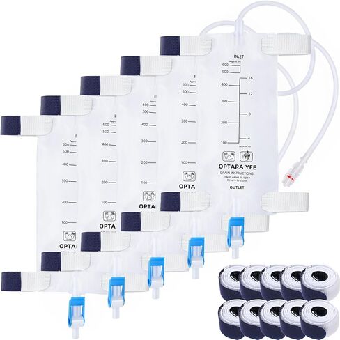 2 Pcs Nephrostomy Drainage Bag 600ml with Soft 24-Inch Tube, Portable Urine Collection Bag with Twist Valve and Adjustable Leg Straps in Kuwait
