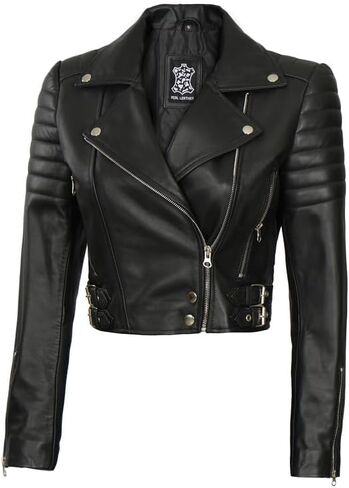 Decrum Cropped Leather Jacket Women – Trendy Short Real Lambskin Womens Leather Jacket in Saudi Arabia