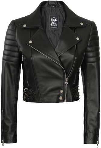 Decrum Cropped Leather Jacket Women – Trendy Short Real Lambskin Womens Leather Jacket in Saudi Arabia