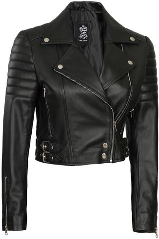 Decrum Cropped Leather Jacket Women – Trendy Short Real Lambskin Womens Leather Jacket in Saudi Arabia