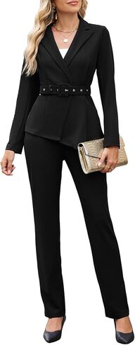 بدلة ملابس من القطاعين للسيدات ، مجموعة طويلة الأكمام الصلبة سترة السترة بانت تناسب الأعمال المكتبية غير الرسمية in Kuwait