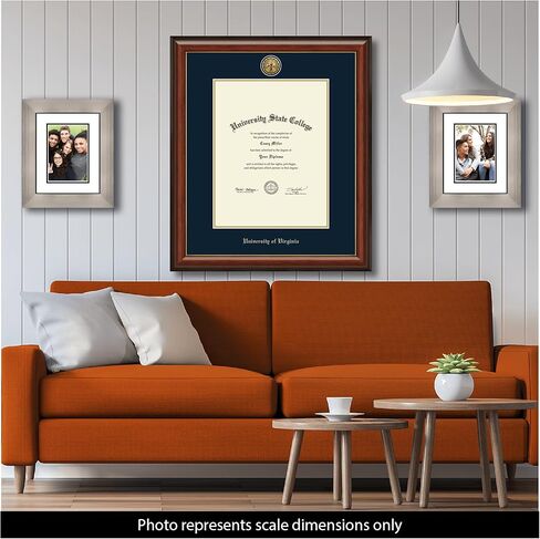 University of Virginia 17" w x 22" h Diploma Frame - Fits a bachelor's, master's and phd - Gold Engraved Medallion Diploma Frame - Cherry Moulding with Navy and Gold Matting in Saudi Arabia