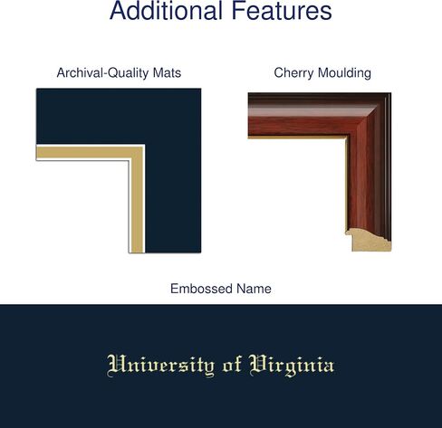 University of Virginia 17" w x 22" h Diploma Frame - Fits a bachelor's, master's and phd - Gold Engraved Medallion Diploma Frame - Cherry Moulding with Navy and Gold Matting in Saudi Arabia
