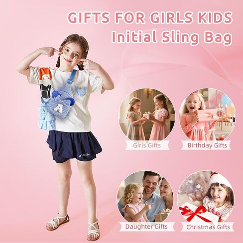 YOOLIFE Sling Bag for Girl Kids - Birthday Gifts for 2 3 4 5 6 7 8 Year Old Girls, Birthday Gifts for Girl Daughter Sister, Initial Belt Bags for Girls Sling Bag Purse(Pink A) in Saudi Arabia