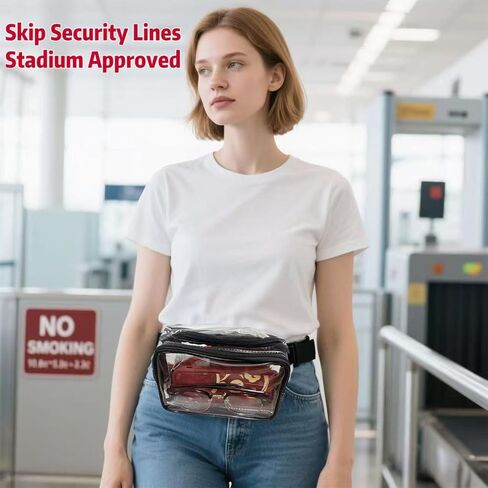 Clear Fanny Pack Stadium Approved, Clear Bag for Stadium Events Crossbody Belt Bag for Women Men Transparent Waist Pack, Black in Saudi Arabia
