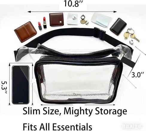 Clear Fanny Pack Stadium Approved, Clear Bag for Stadium Events Crossbody Belt Bag for Women Men Transparent Waist Pack, Black in Saudi Arabia