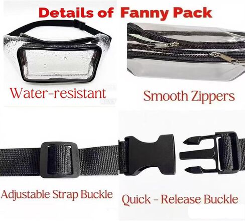 Clear Fanny Pack Stadium Approved, Clear Bag for Stadium Events Crossbody Belt Bag for Women Men Transparent Waist Pack, Black in Saudi Arabia