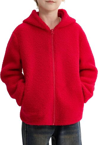 Boys and Toddlers' Polar Fleece Full-Zip Hooded Jacket with Pockets Warm Winter Fall Fleece Lined Outerwear for Kids in Saudi Arabia