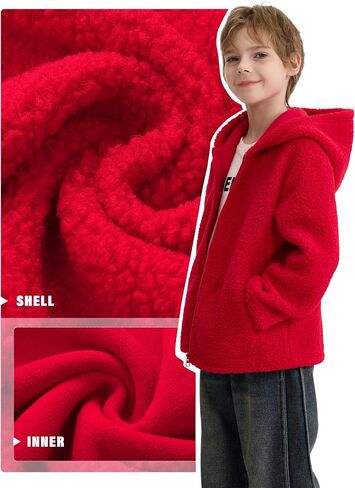Boys and Toddlers' Polar Fleece Full-Zip Hooded Jacket with Pockets Warm Winter Fall Fleece Lined Outerwear for Kids in Saudi Arabia