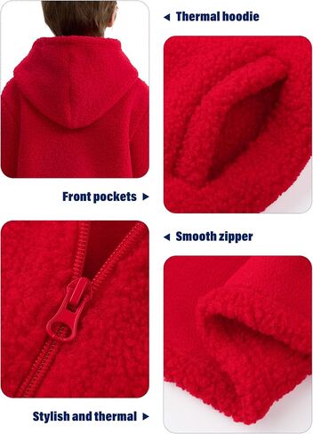 Boys and Toddlers' Polar Fleece Full-Zip Hooded Jacket with Pockets Warm Winter Fall Fleece Lined Outerwear for Kids in Saudi Arabia