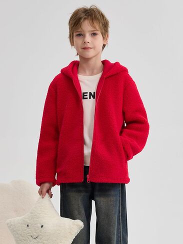 Boys and Toddlers' Polar Fleece Full-Zip Hooded Jacket with Pockets Warm Winter Fall Fleece Lined Outerwear for Kids in Saudi Arabia