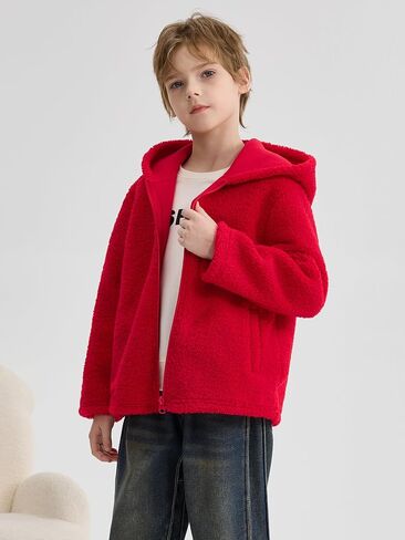 Boys and Toddlers' Polar Fleece Full-Zip Hooded Jacket with Pockets Warm Winter Fall Fleece Lined Outerwear for Kids in Saudi Arabia