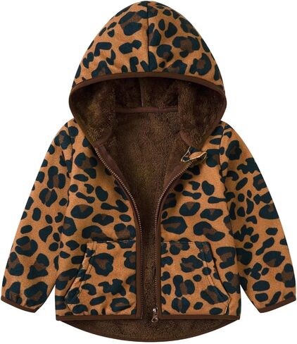 Toddler Fleece Jacket Baby Girls Boys Hooded Zip-up Coat Warm Outerwear with Pocket 1-5 Years in Kuwait