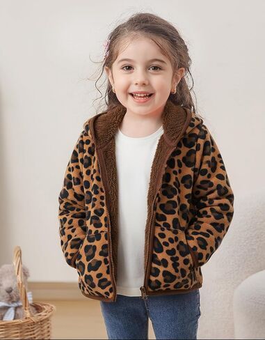 Toddler Fleece Jacket Baby Girls Boys Hooded Zip-up Coat Warm Outerwear with Pocket 1-5 Years in Kuwait