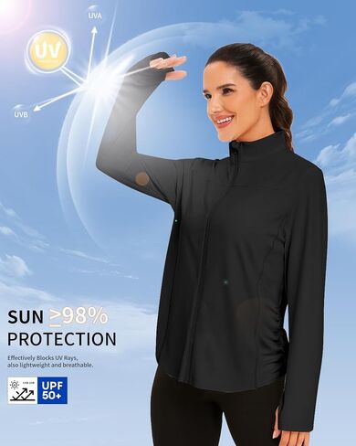 Vldnery Womens Upf 50+ Sun Protection Jackets Zip Up 2025 Running تمرينات صالة رياضية خفيفة الوزن مع ثقوب الإبهام in Kuwait