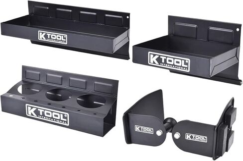 K Tool International 72462A رف أدوات الأدوات المغناطيسية ، ودرج ، وحامل مجموعة للمرائب ، ومحلات الإصلاح ، و DIY ، والمغناطيس المطلي بالمطاط ، (2) صواني ، (1) منشفة ورقية علبة ، سوداء ، 4 قطع in Saudi Arabia