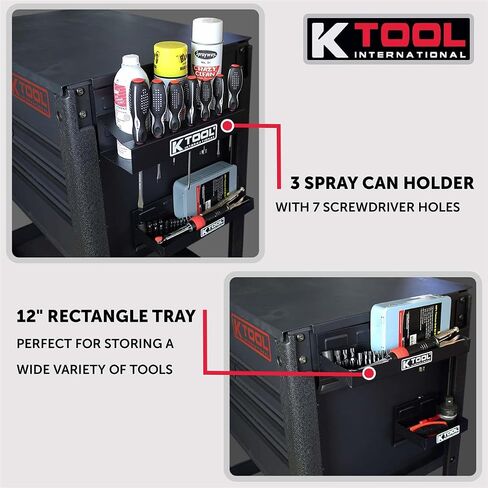 K Tool International 72462A رف أدوات الأدوات المغناطيسية ، ودرج ، وحامل مجموعة للمرائب ، ومحلات الإصلاح ، و DIY ، والمغناطيس المطلي بالمطاط ، (2) صواني ، (1) منشفة ورقية علبة ، سوداء ، 4 قطع in Saudi Arabia
