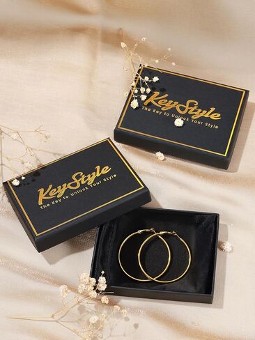 KeyStyle Gold Hoop Earrings for Women, Stainless Steel Hoops Earring Lightweight Loops, 2 mm Thick Hypoallergenic Circle Endless Thin Hoop (30 mm,50 mm,70 mm,100 mm) in Kuwait